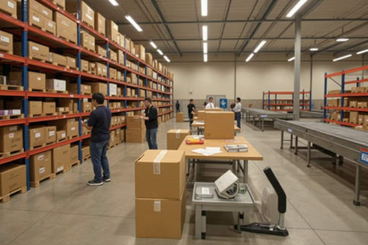 Shipping department preparing packages with shrink wrap for safe transportation and delivery#1.5