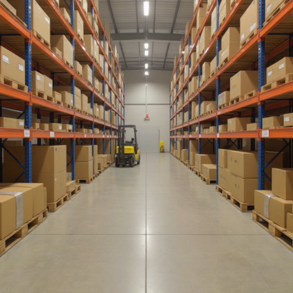 Distribution warehouse with shipping boxes being sealed with carton tape for logistics#1.0