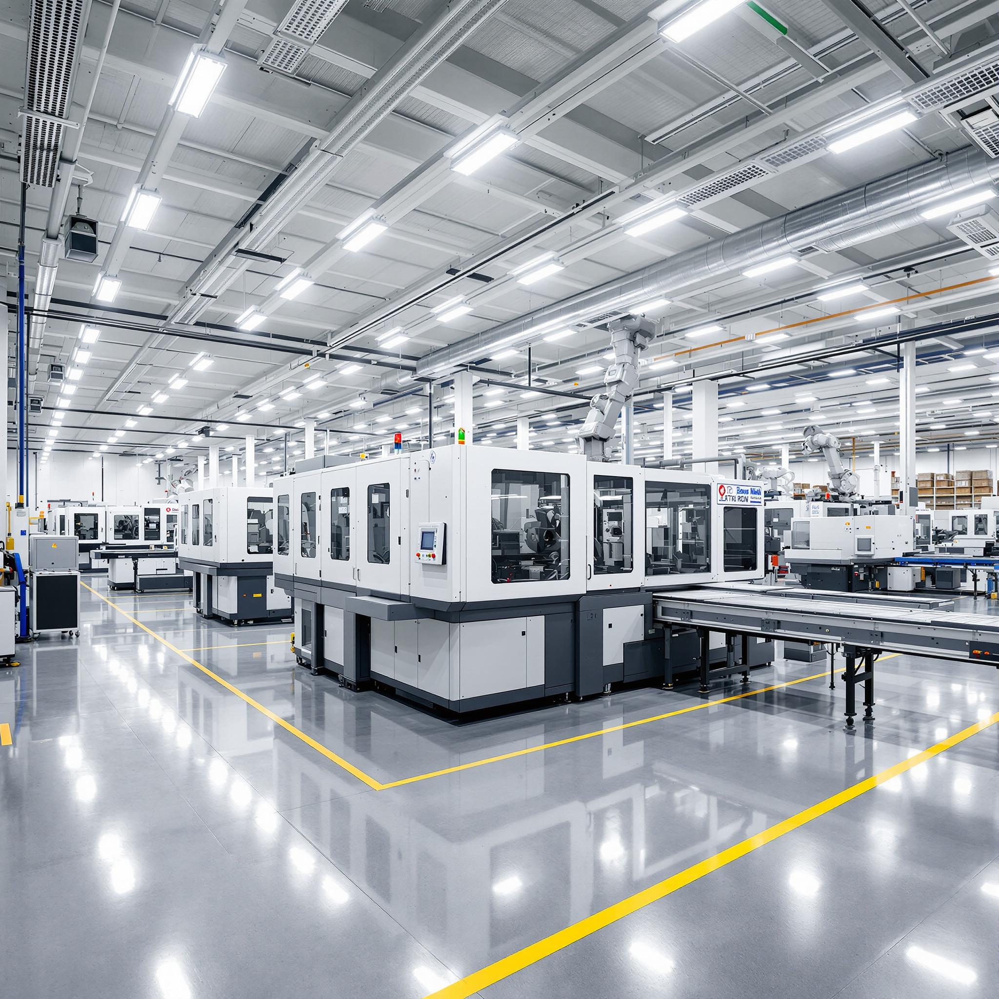 Modern plastic manufacturing facility with injection molding machines and automation systems#1.0