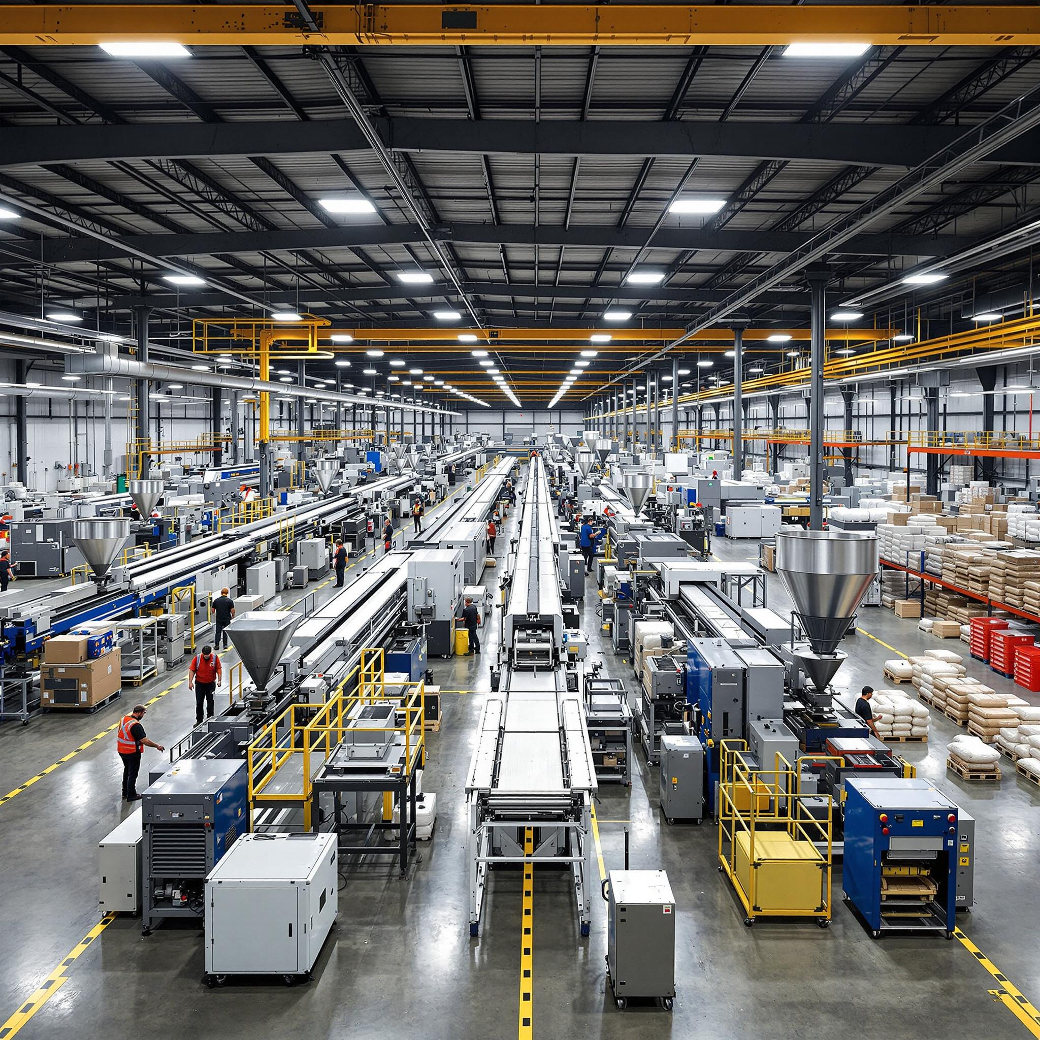 Large-scale plastic extrusion facility with continuous processing lines and material handling#1.0