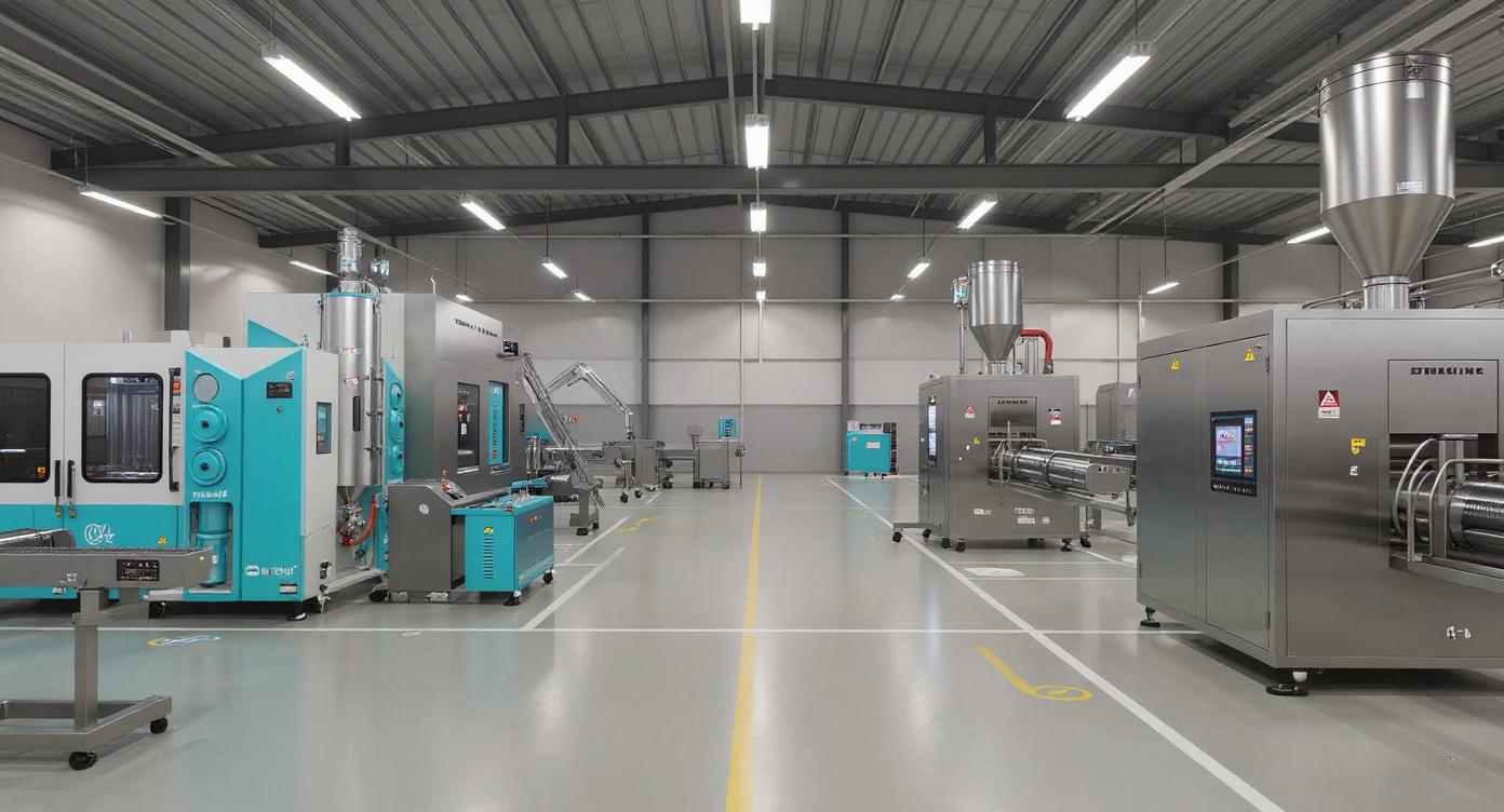 Injection molding facility with plastic processing equipment and material handling systems#1.9