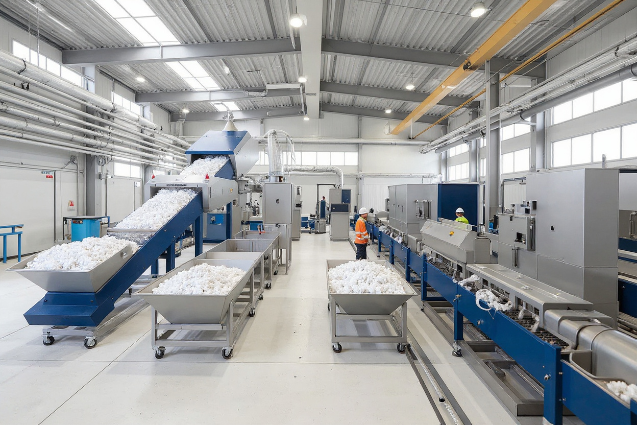 Plastic recycling facility with industrial filtration systems processing recycled materials for sustainable manufacturing#1.5