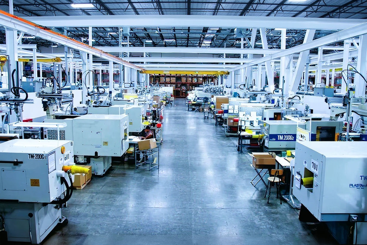 Plastics manufacturing production line with injection molding machines#1.5