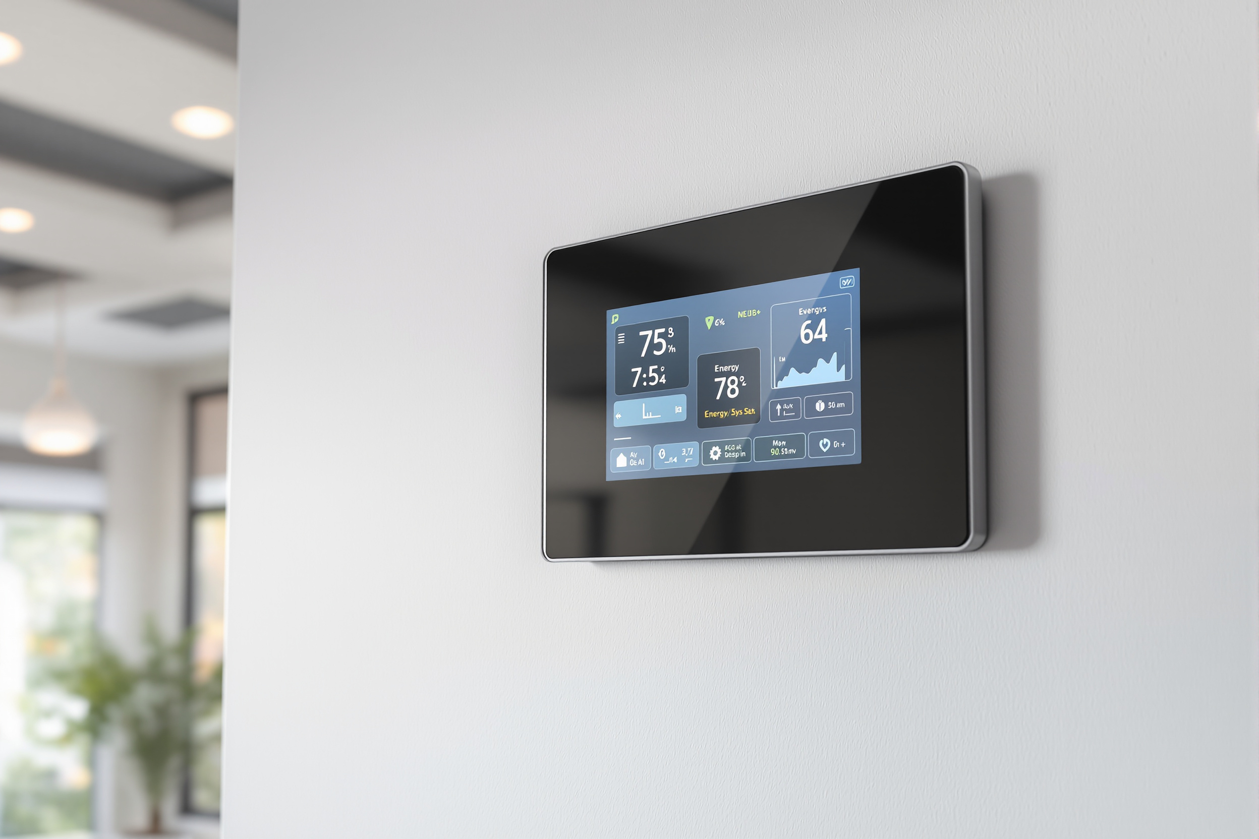 Digital HVAC control panel displaying smart monitoring system interface with temperature and energy efficiency metrics#1.5