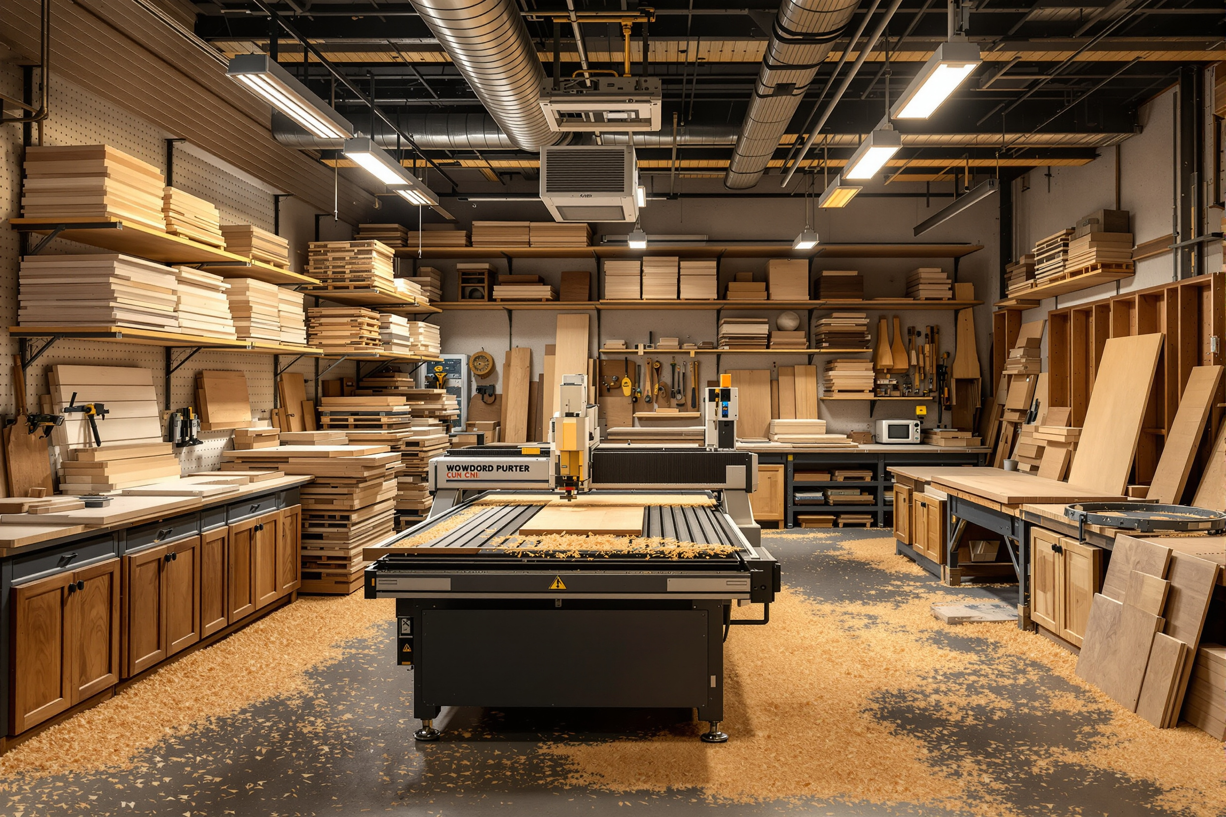 Woodworking shop with CNC router cutting custom furniture and cabinetry components#1.6