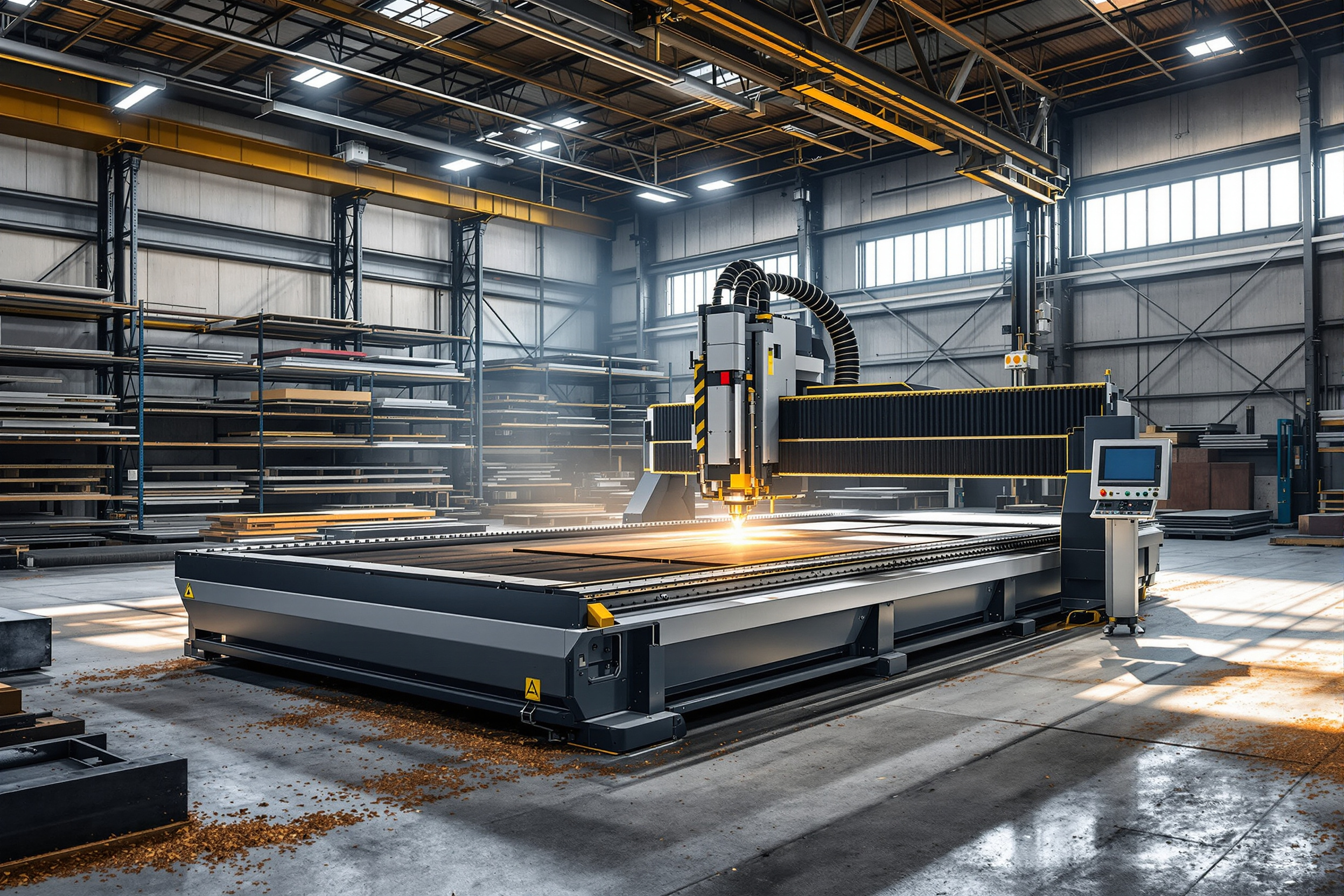 Metal fabrication shop with industrial plasma cutting system for structural steel components#1.6