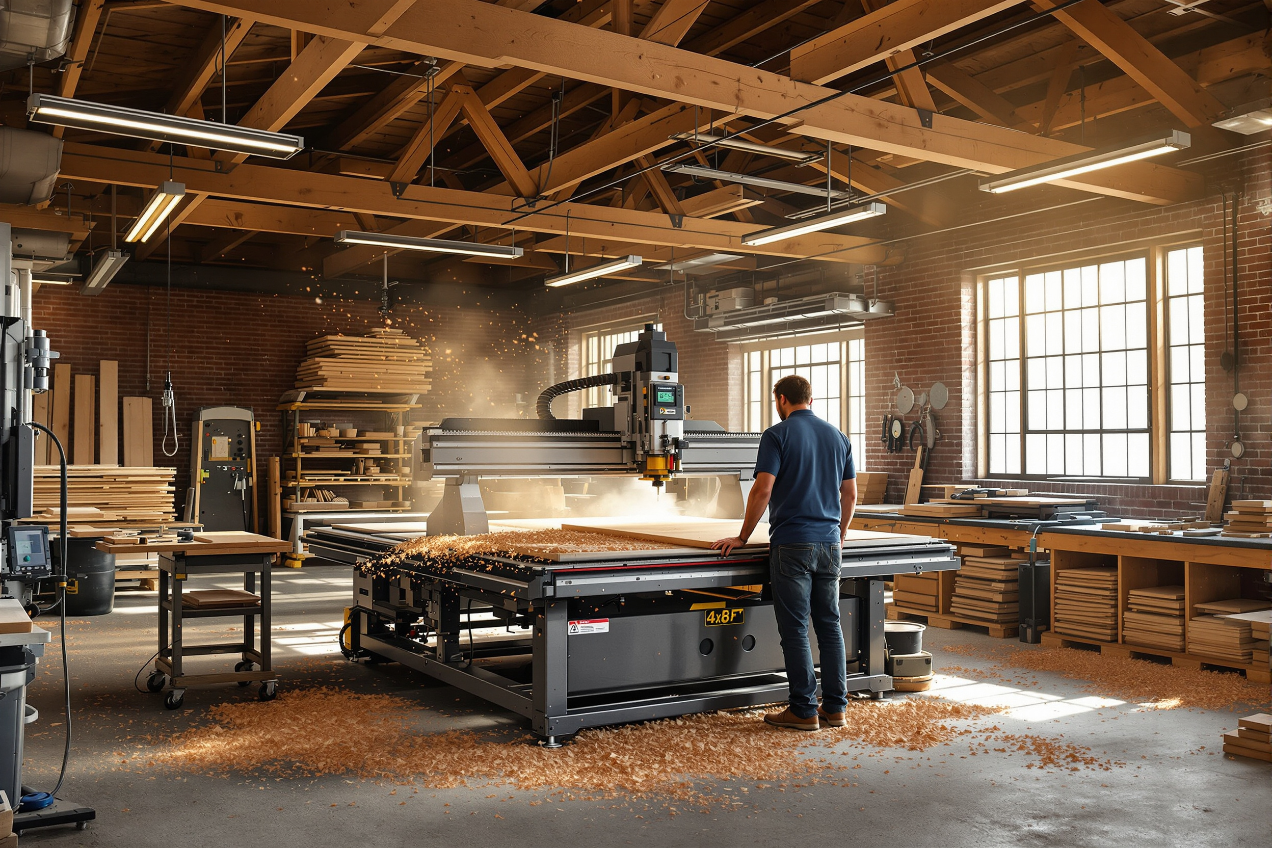 Woodworking professional operating CNC router in workshop#1.5