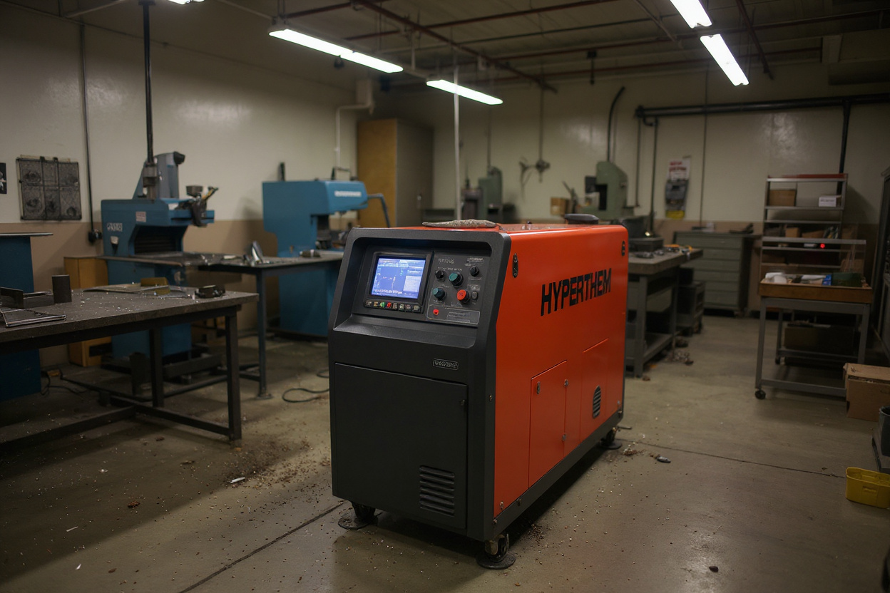 Small business workshop with Hypertherm plasma cutter for versatile metal working projects#1.6