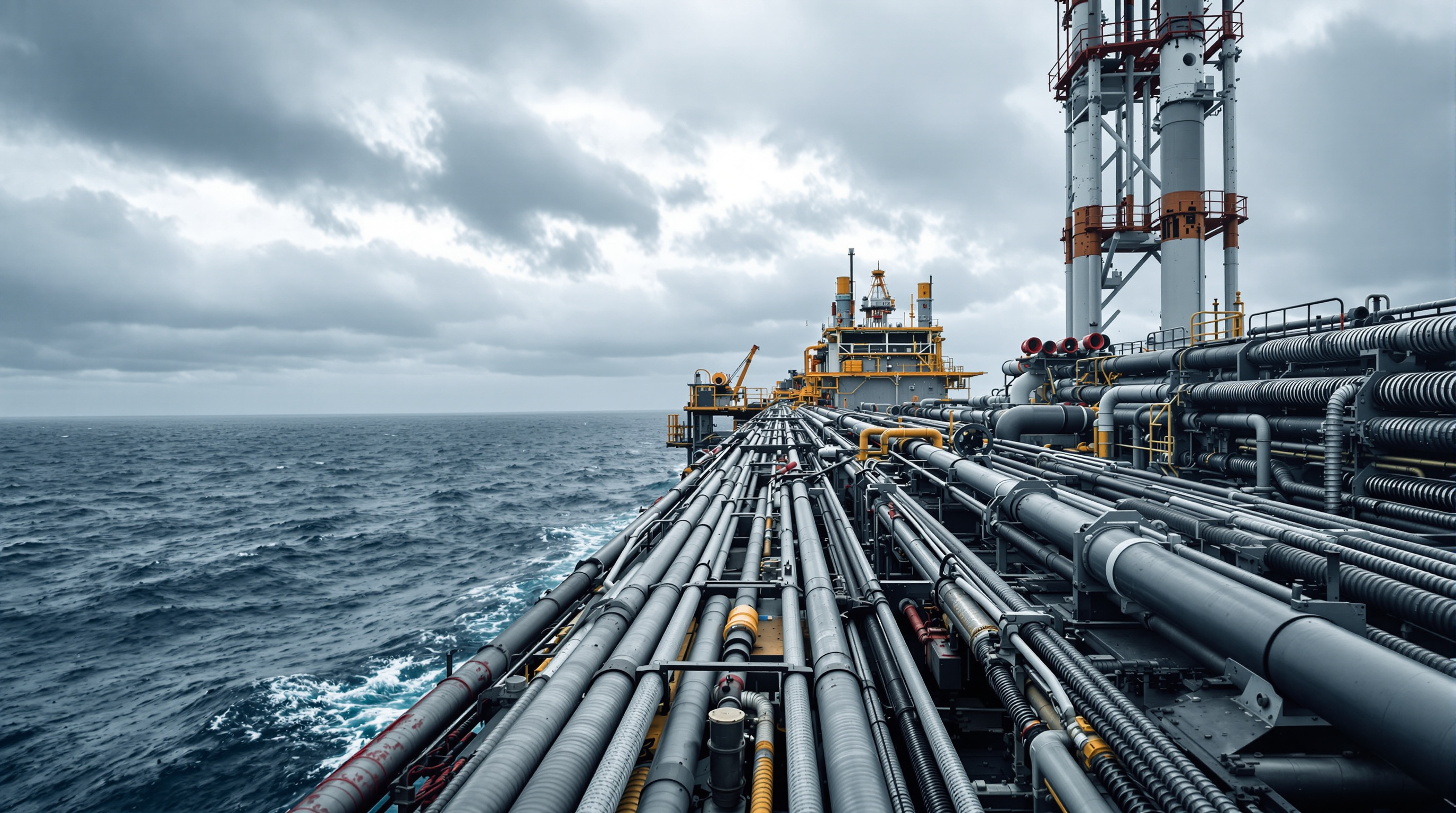 Offshore oil and gas platform with pipes and cables requiring industrial-grade stainless steel cable ties for petrochemical applications#1.9