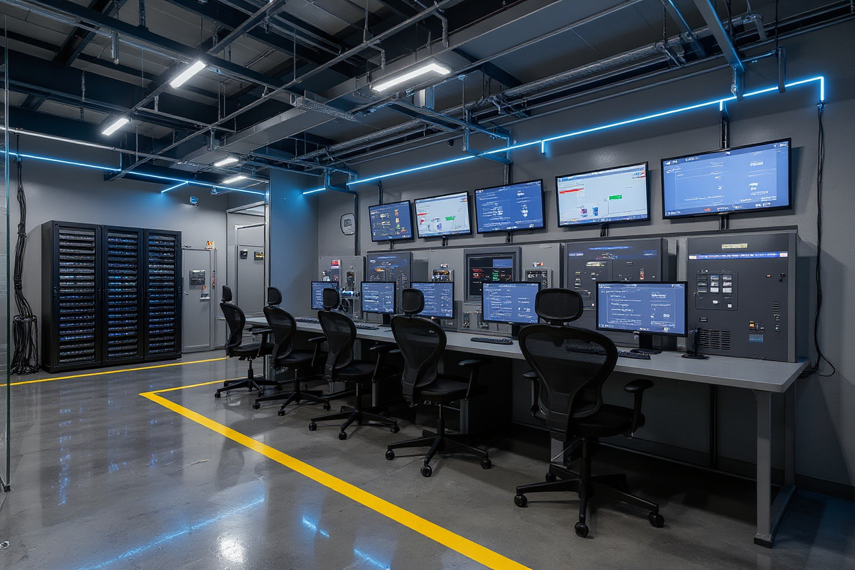 Industrial automation control room with HMI interfaces and monitoring systems#1.5