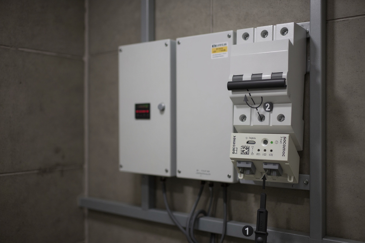 Industrial electrical panel with DIRIS power monitoring components and current sensors installed on DIN rail mounting system#1.6