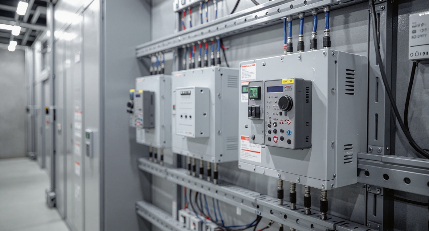 Industrial panel installation with DIN-rail mounted power monitoring devices for electrical analysis#1.9