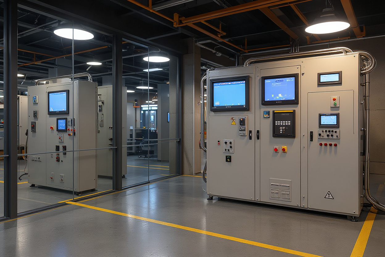 Industrial control room with HMI displays for monitoring and automation control#1.5