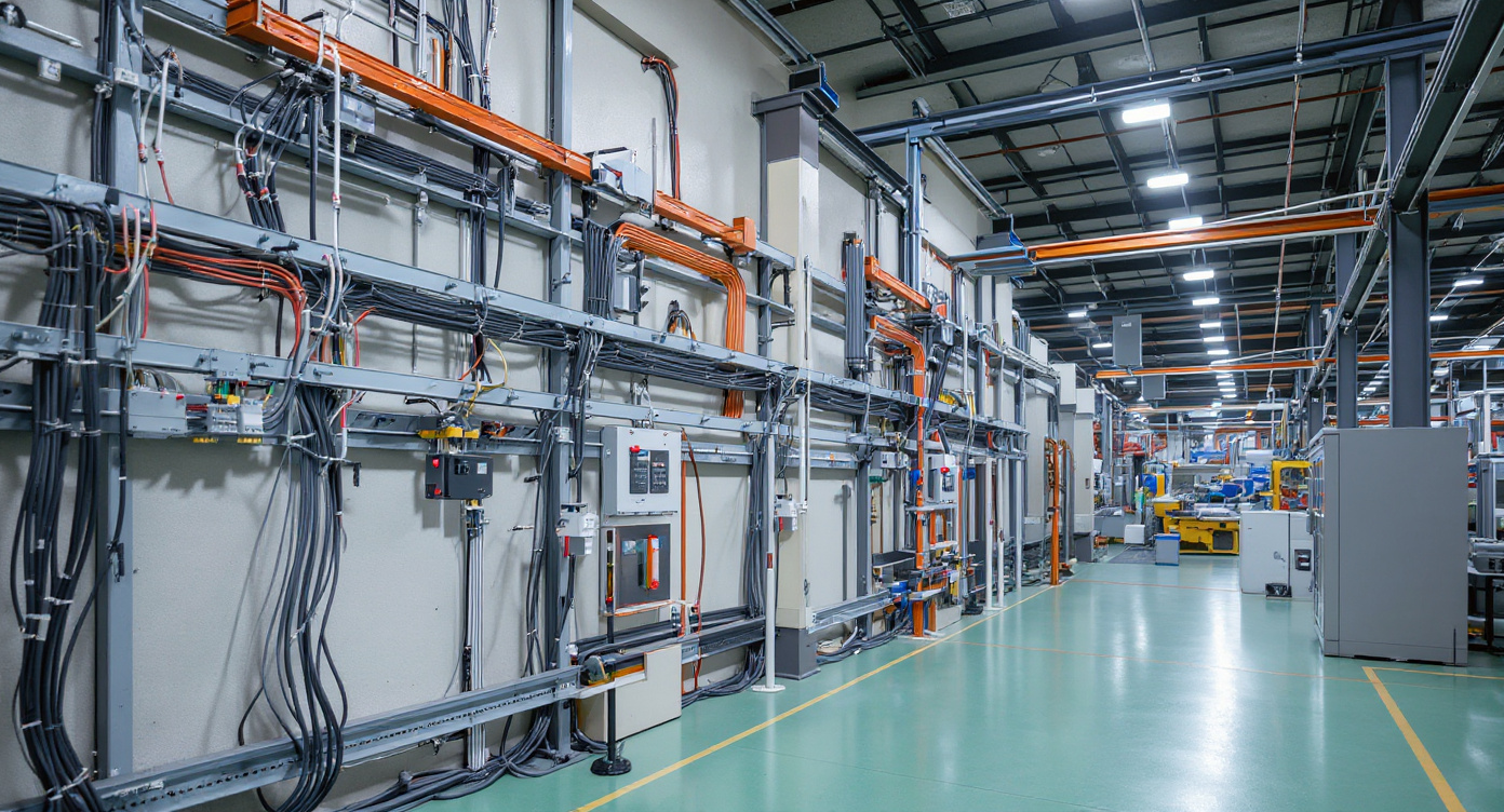 Industrial manufacturing facility with complex wiring and cable management#1.9