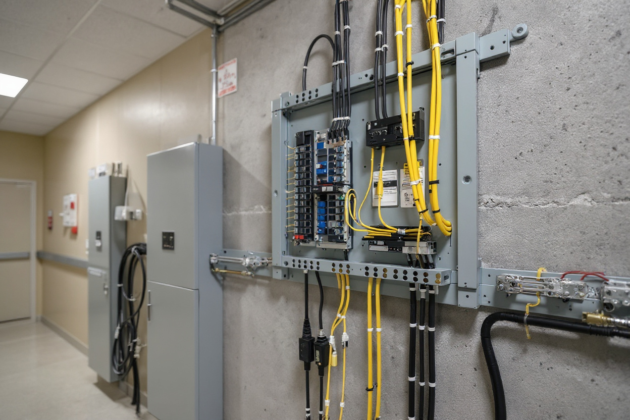 Hospital and school electrical panel installation with self-extinguishing cable management#1.6