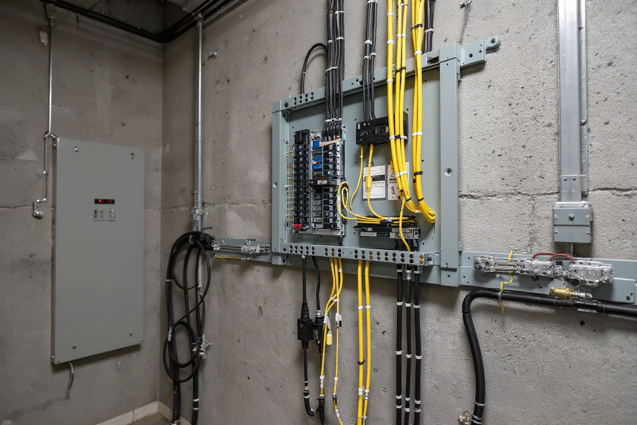 Electrical panel installation with flat cable management systems and mounting surfaces#1.6