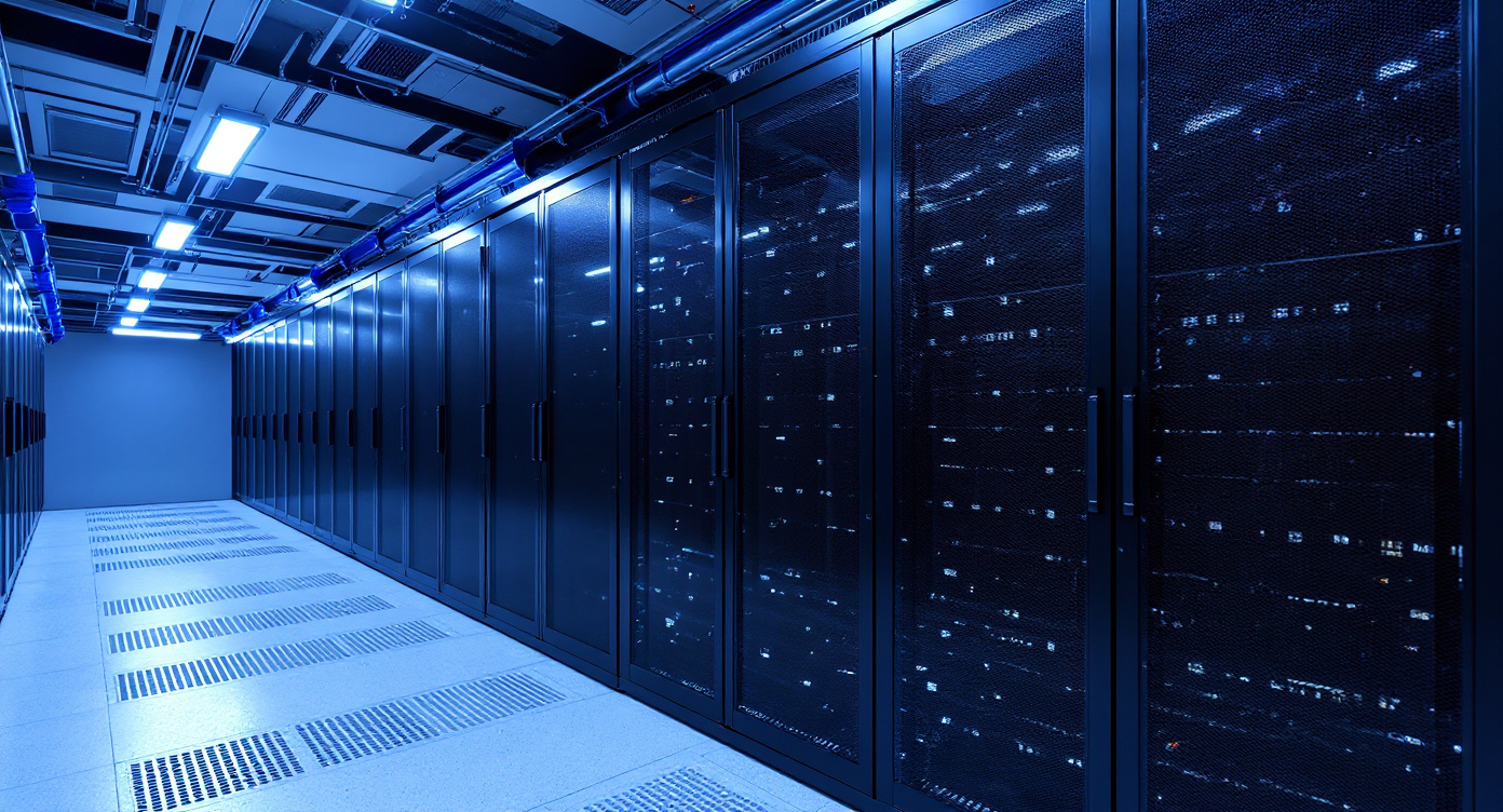 Data center server racks with power monitoring equipment#16:9