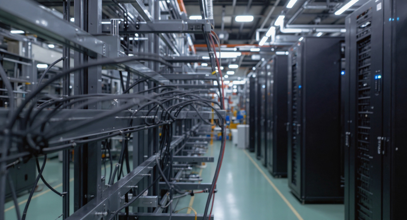 Cable bundles organized with identification tags in industrial telecommunications infrastructure#1.77