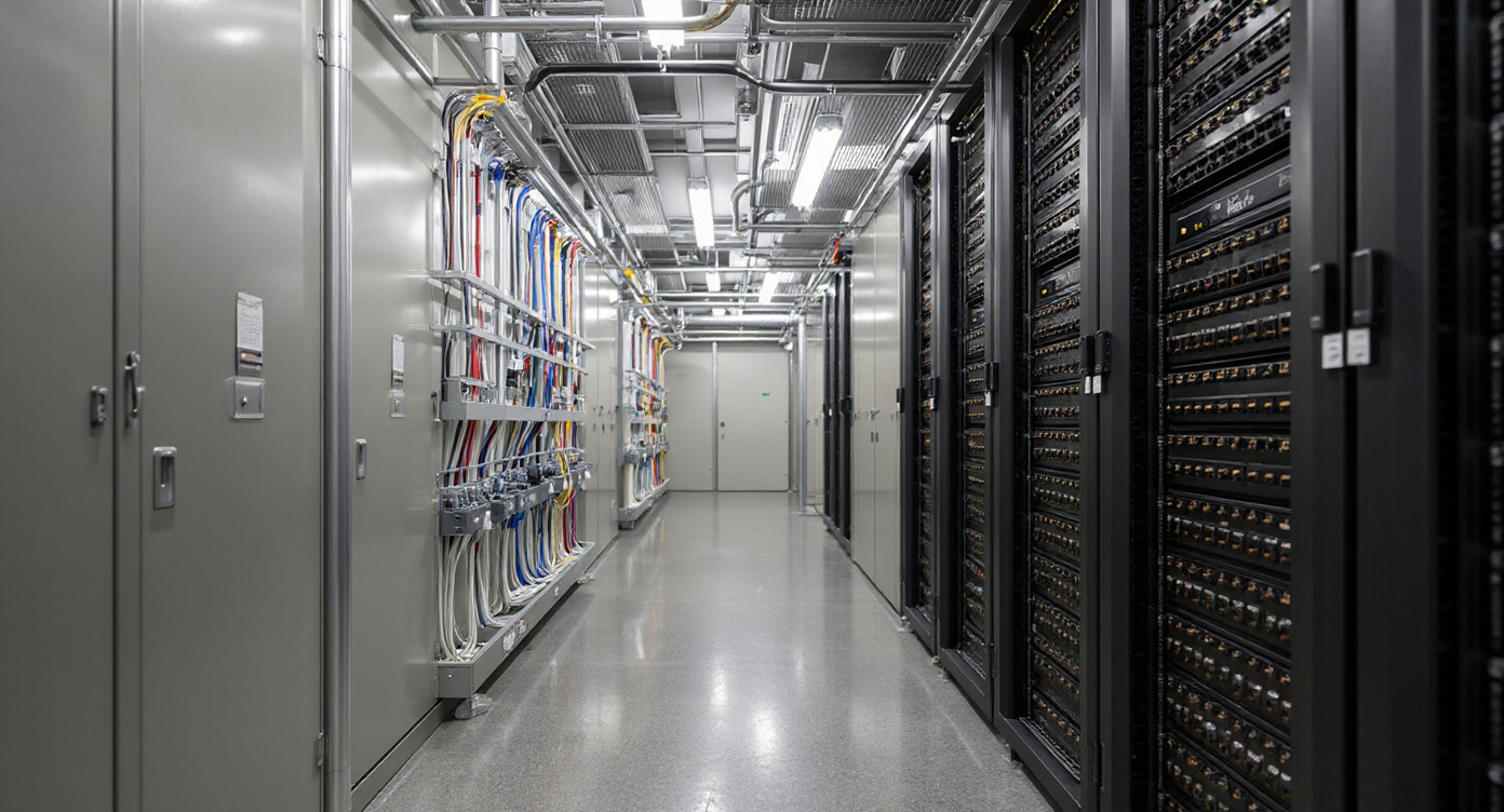 Cabling applications in modern server room with proper cable management and identification systems#1.77