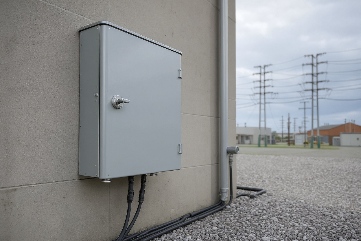 External electrical installation with weatherproof cable ties for outdoor industrial wiring applications#1.6