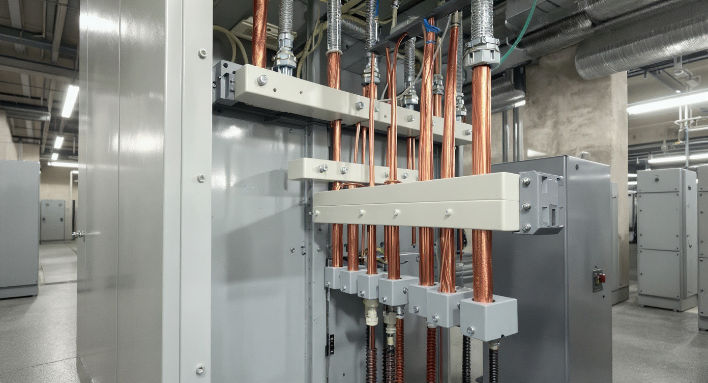 Electrical panel installation with busbar supports mounted in industrial facility#1.8