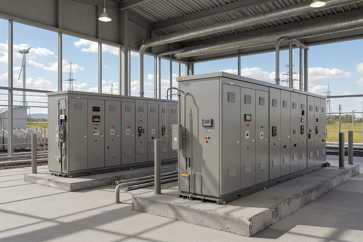 Energy storage systems with battery banks and grid connection equipment for renewable energy applications#1.6