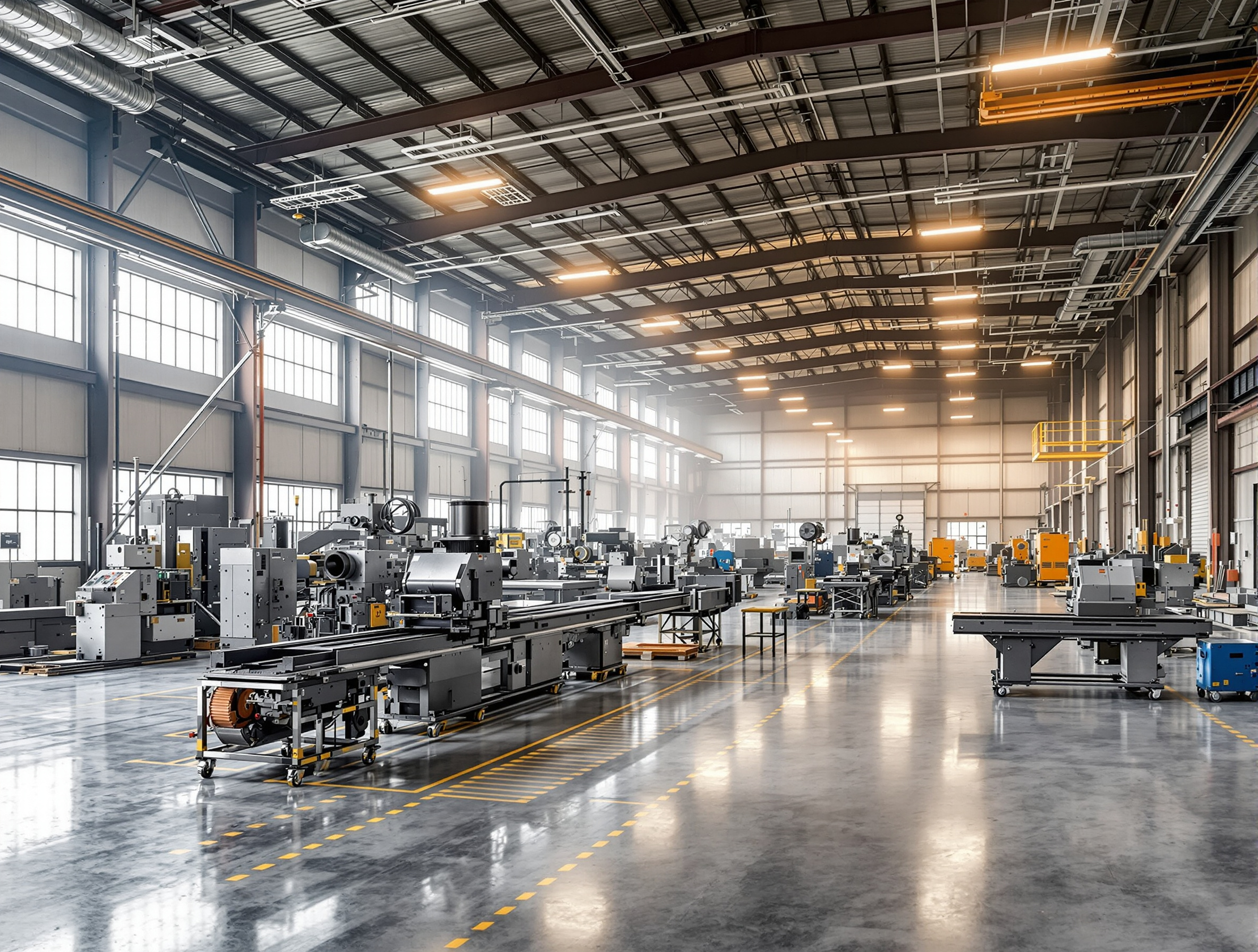 Manufacturing facility with industrial casters on heavy machinery and equipment#1.2