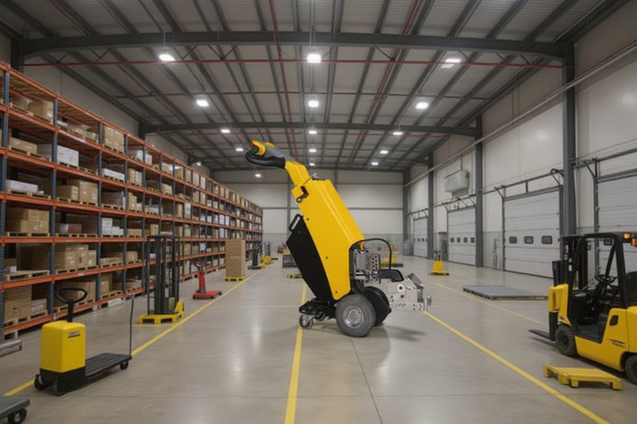 Shipping and logistics facility with mobile equipment, dollies, and transport carts used for package handling and distribution#1.6