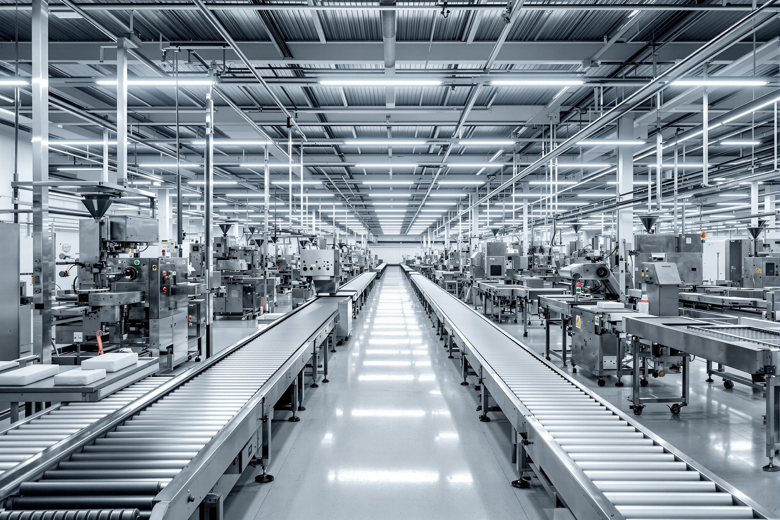 Food processing facility with conveyor systems and automated packaging equipment#1.6