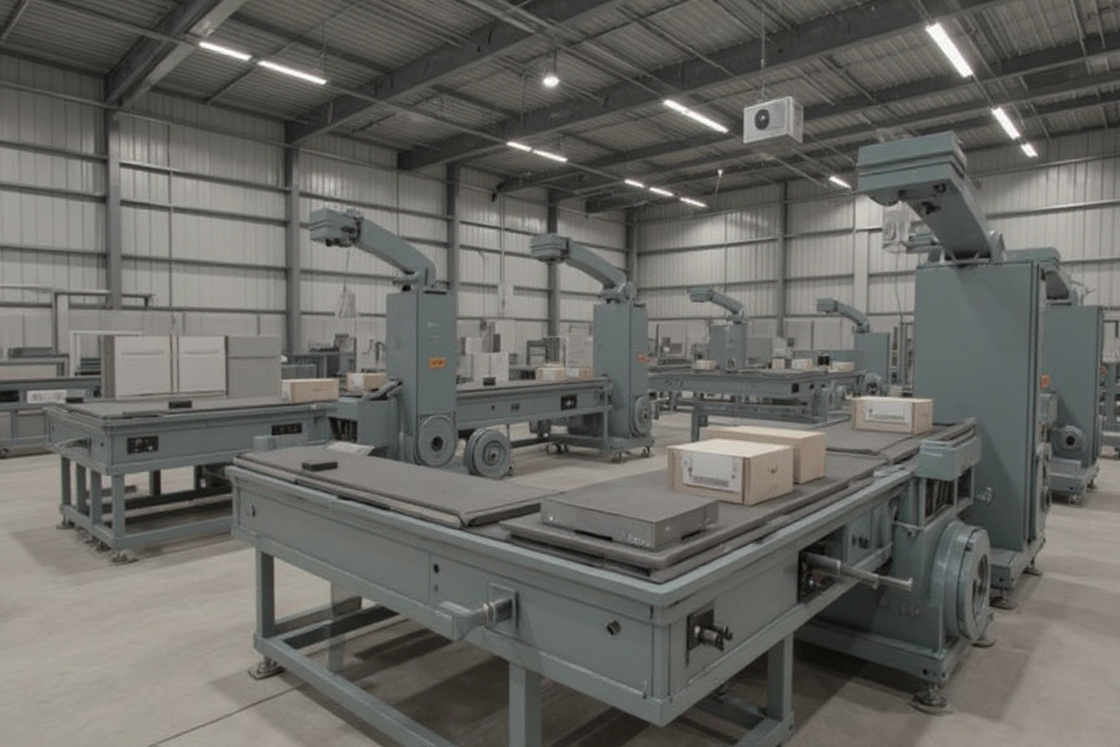 Material handling facility with conveyor belts and automated systems utilizing gear reducers for efficient product transport#1.5