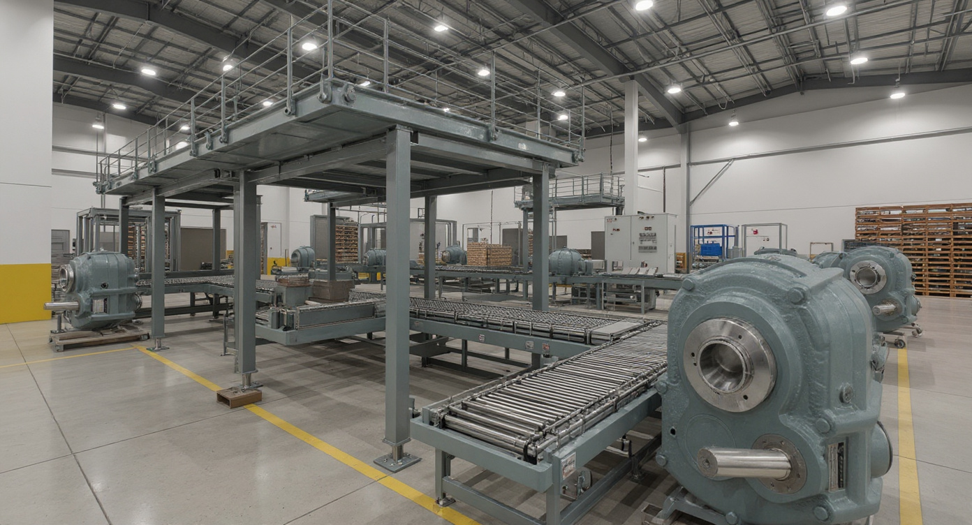 Material handling systems with belt conveyors and automated sorting equipment powered by gear reducers#1.9