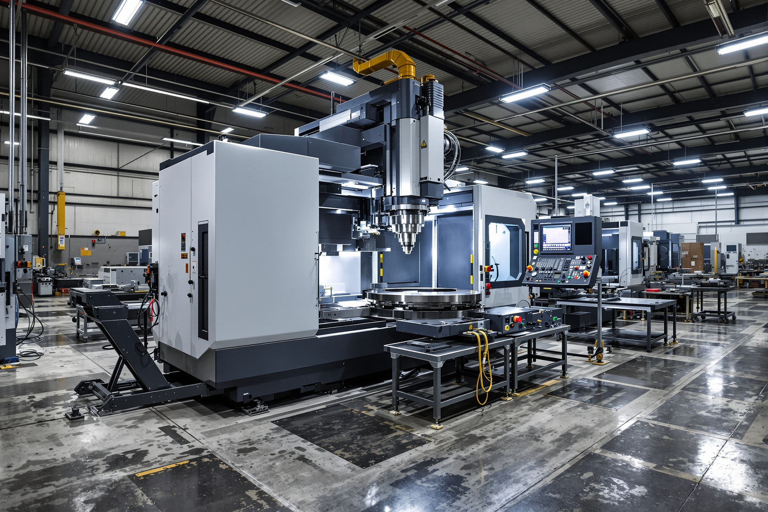 CNC machining operations with precision equipment requiring rotary axis calibration