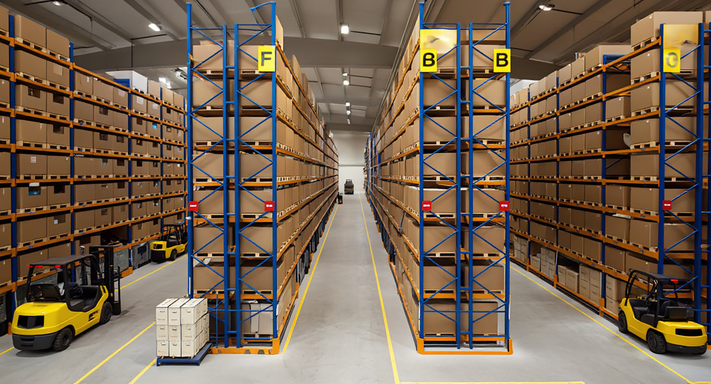 Warehouse storage operations with pallet rack systems and material handling equipment#1.9