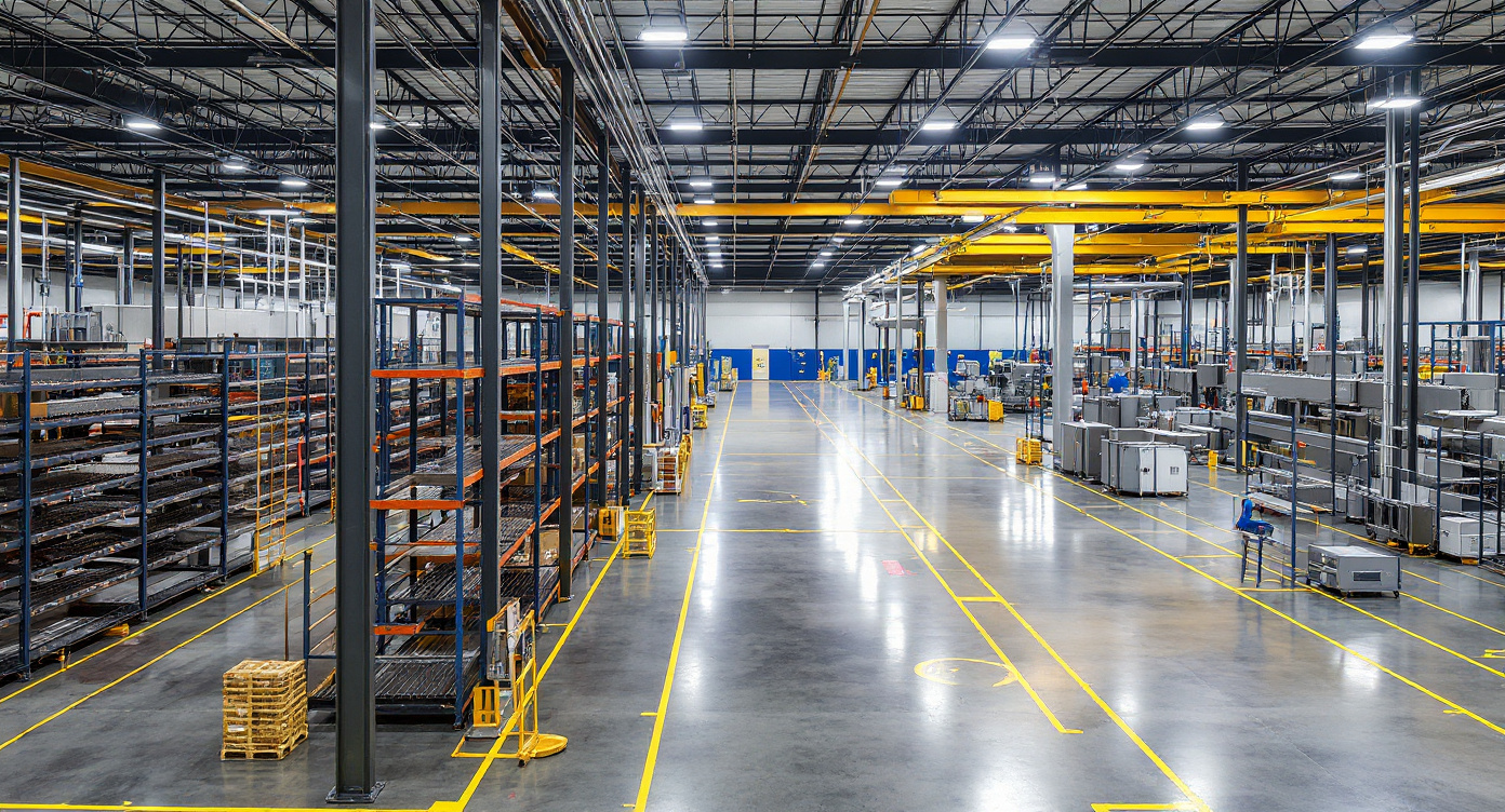 Manufacturing facility with industrial storage solutions and safety equipment for production environments#1.9