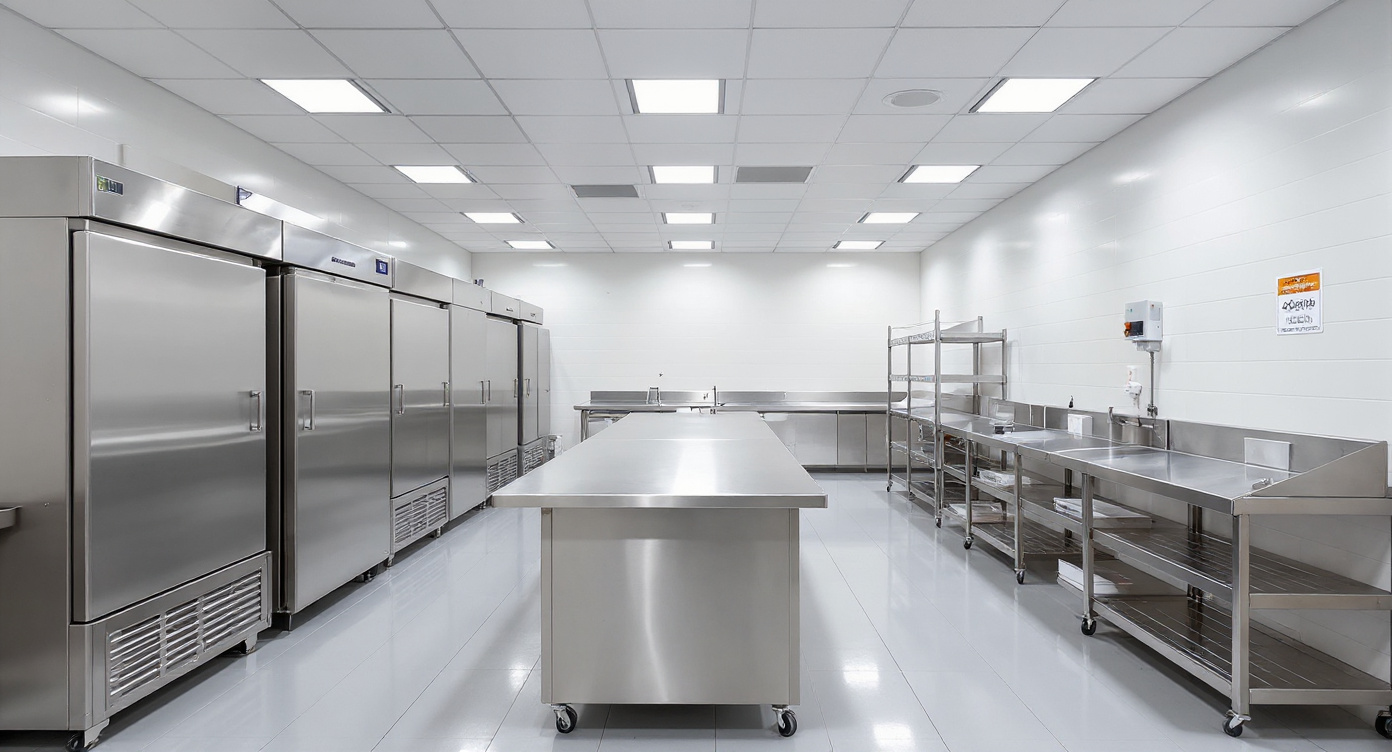 Food service facility with compliant storage solutions meeting safety and hygiene standards for food industry#1.9