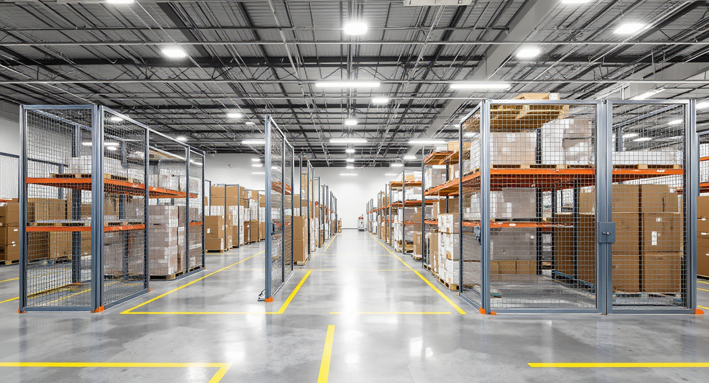 Retail facility with organized inventory storage using pallet container systems#1.9