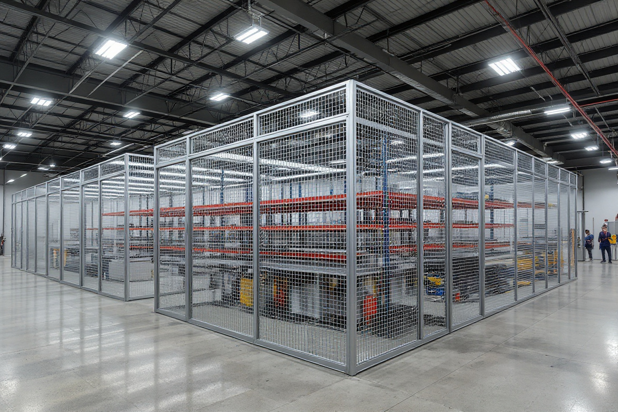 Manufacturing facilities using security cages for tool cribs and supply storage#1.6