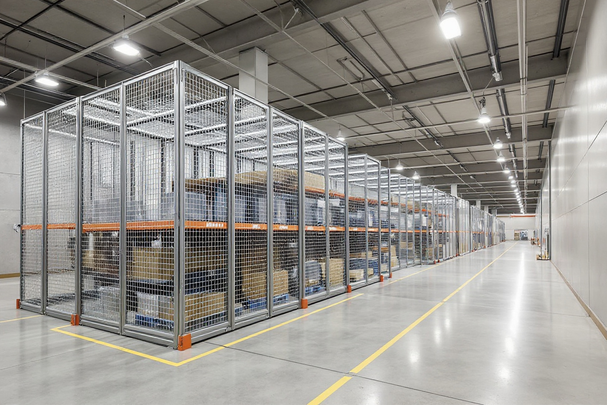 Warehousing and distribution facility with security cages protecting high-value inventory#1.6