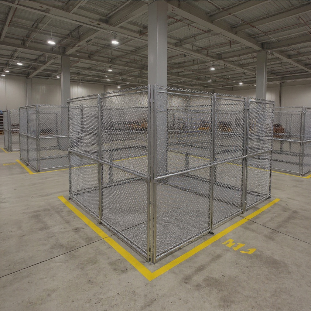 Warehousing facility with security cages protecting valuable inventory and controlling access#1.0