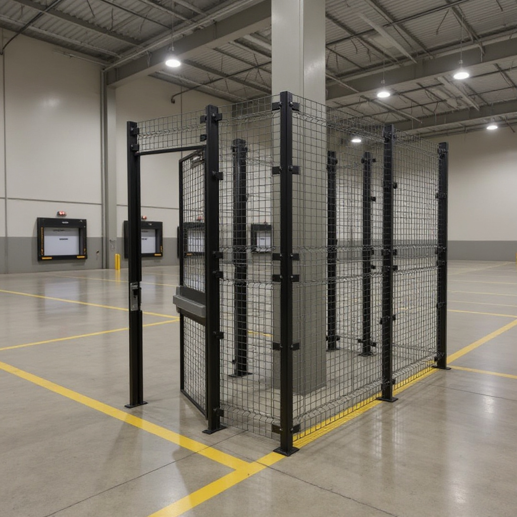 Distribution center with driver access cages managing truck driver facility access#1.0