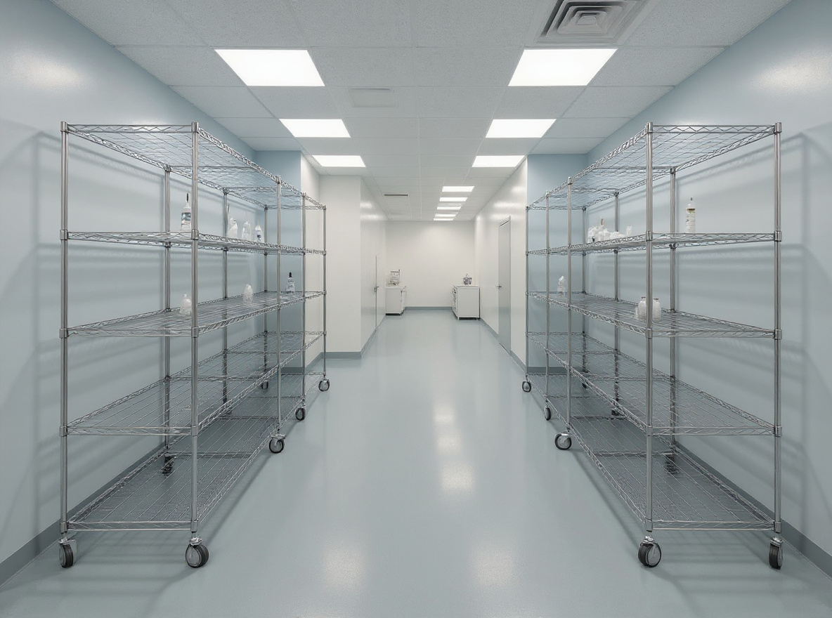 Medical facility storage with hygienic stainless steel shelving systems for healthcare and pharmaceutical applications#1.3