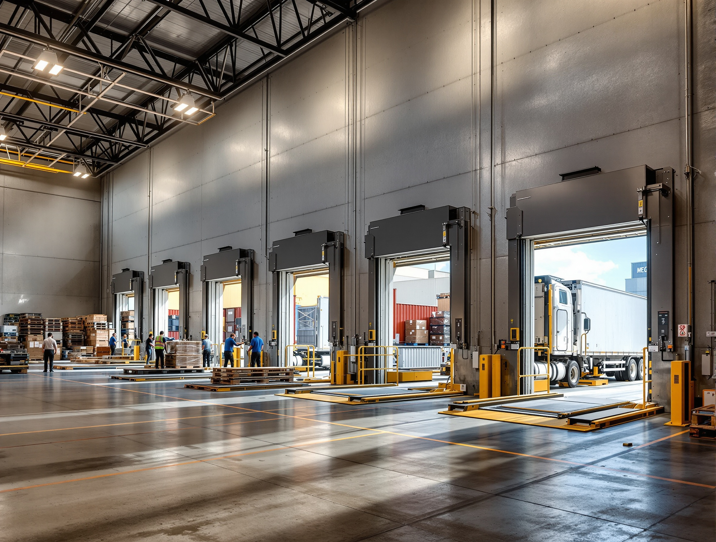 Warehousing operations with hydraulic dock lifts for loading and unloading freight#1.2