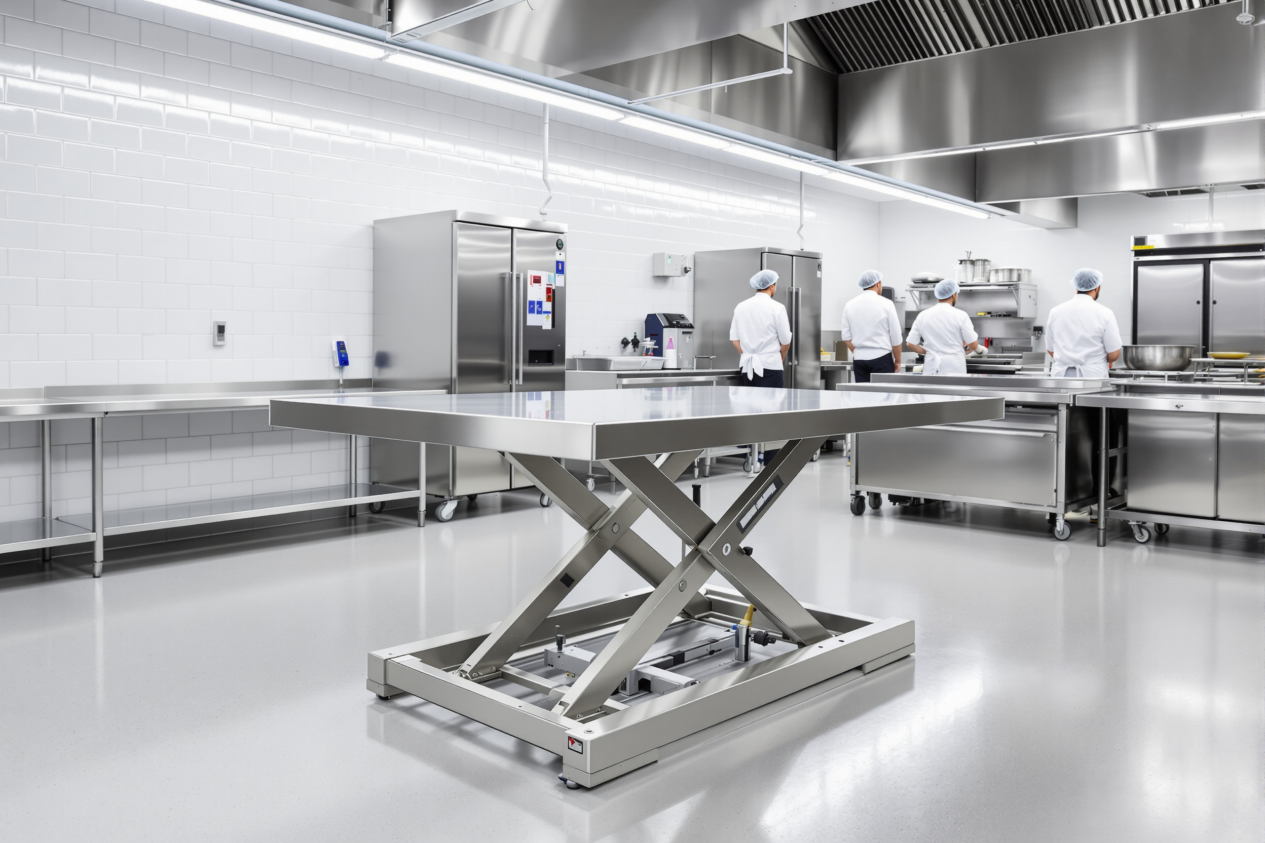 Food service industry using hygienic scissor lift tables for food processing and handling applications#1.5