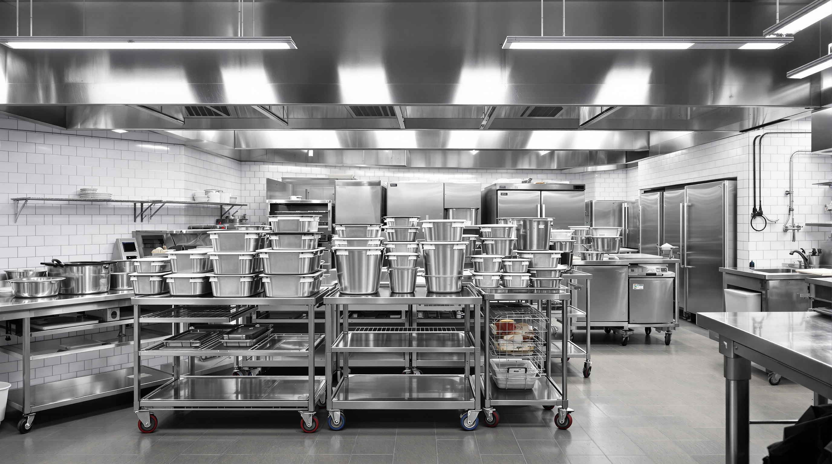Food service operation with sanitizable storage containers and mobile carts for commercial kitchen use#1.9