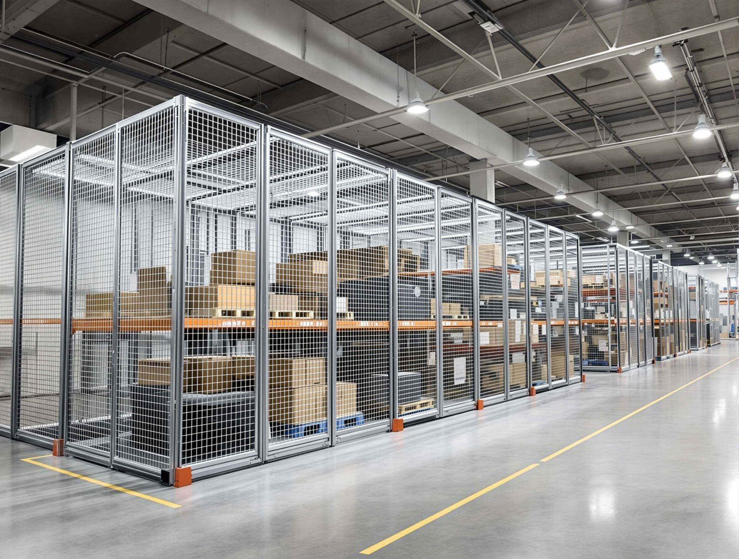 Warehousing facilities using secure mesh cage storage solutions for inventory control#1.2