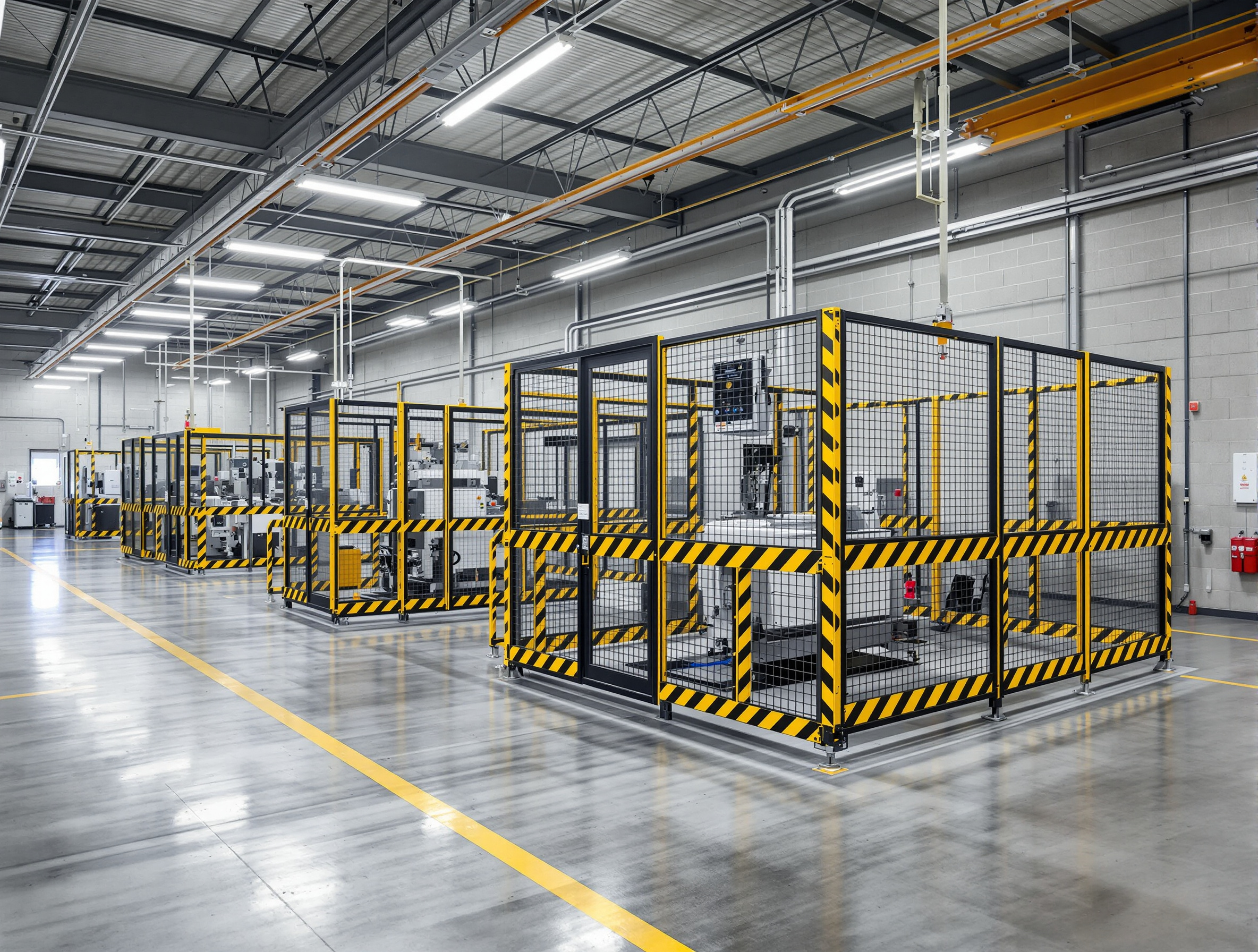 Manufacturing facility with machine guarding equipment cages#1.3