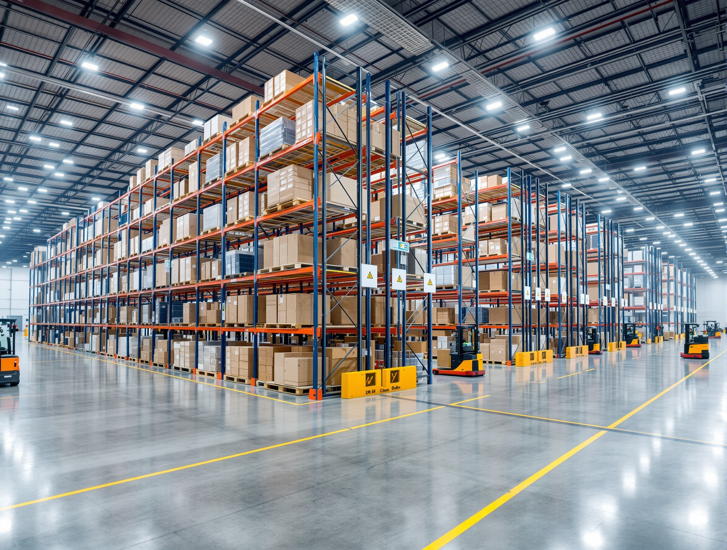 Warehousing facility with organized pallet rack security systems protecting high-value inventory storage#1.3