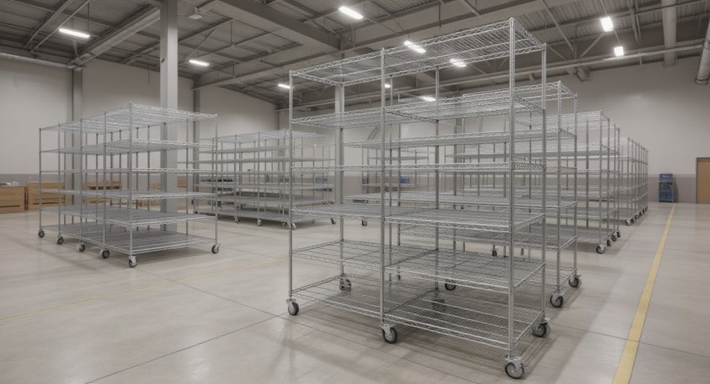 Material handling operation with wire rack systems for efficient inventory management and workflow optimization#1.9