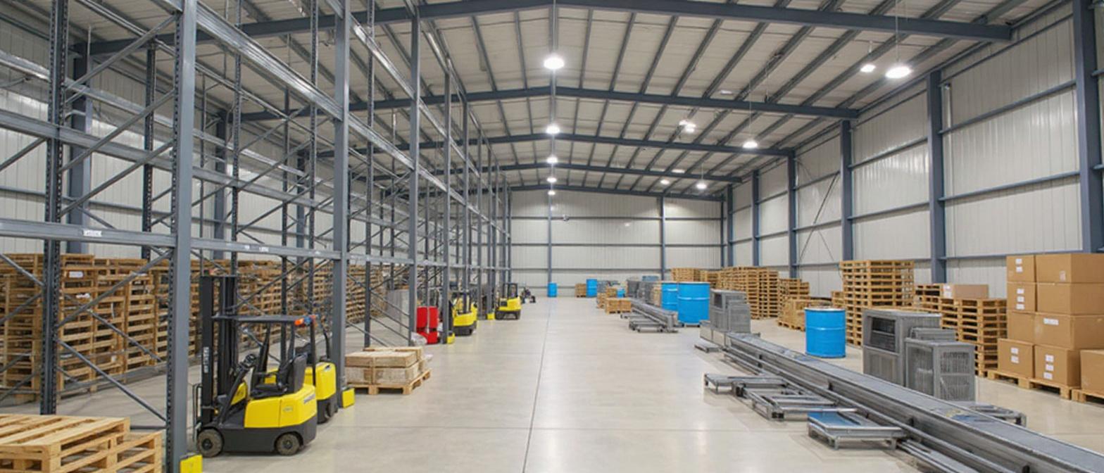 Industrial warehouse with material handling equipment and storage systems#16.9