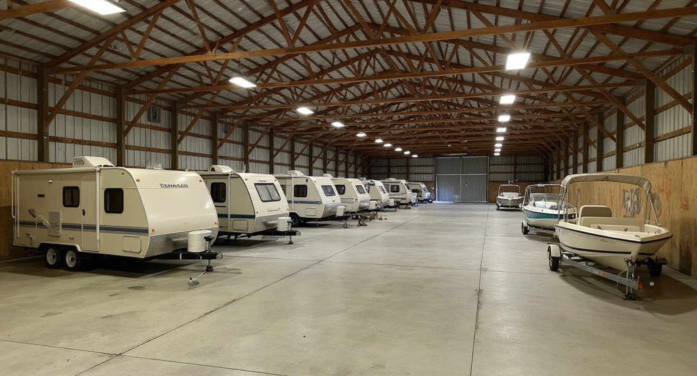 RVs and boats stored safely inside climate-controlled storage building#1.9